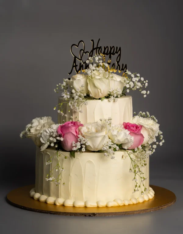 Classic Floral Two-Tier Anniversary Cake