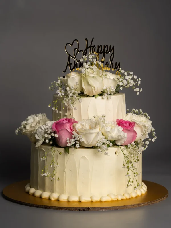 Classic Floral Two-Tier Anniversary Cake