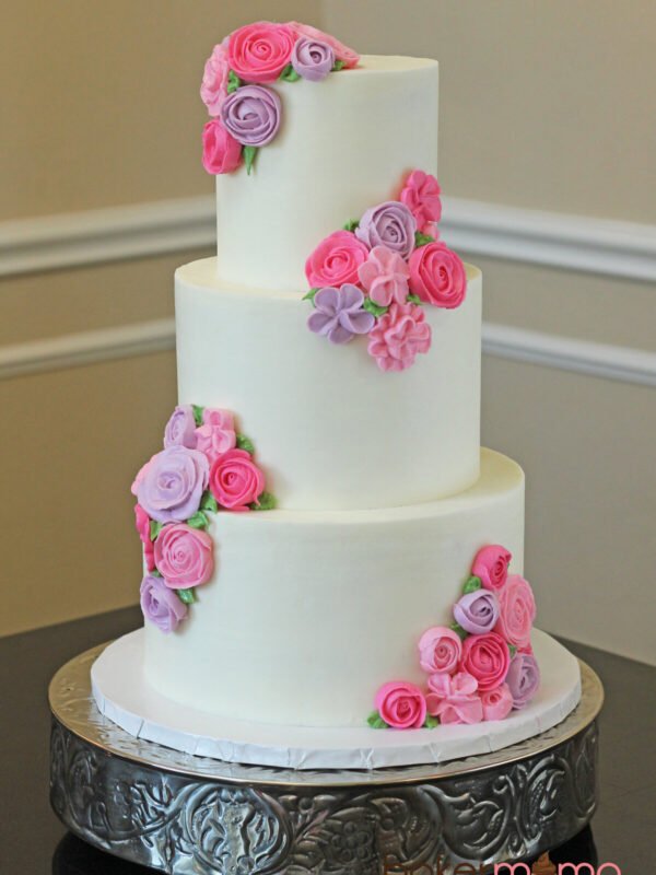 Classic Pink Floral Wedding Cake (3 Tier)