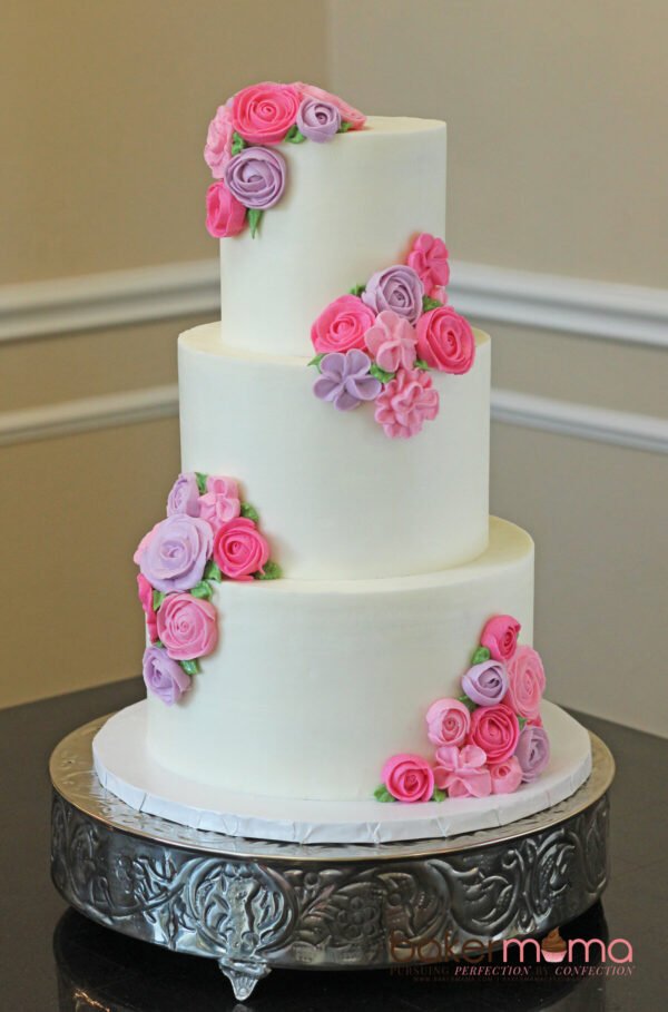 Classic Pink Floral Wedding Cake (3 Tier)